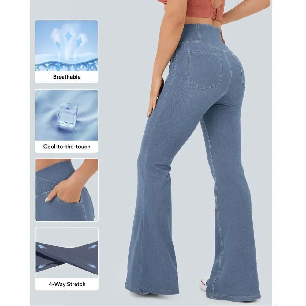 Halara blue skinny stretch flex  high waisted jean/denim flare jegging legging